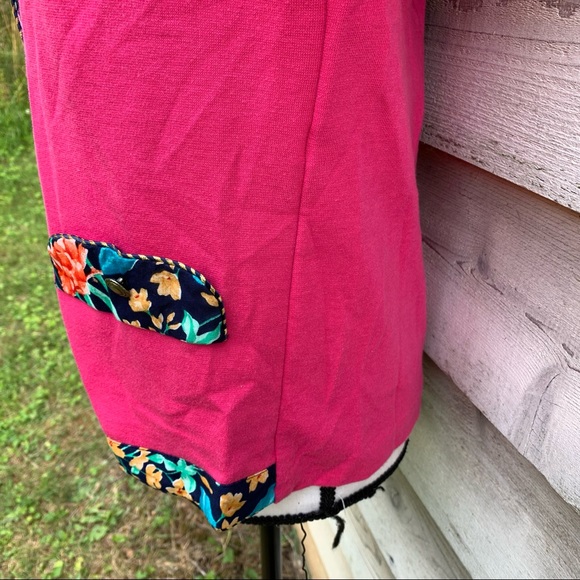 Vintage 80s Pink Floral Print Button Down Circle Neck Short Puff Sleeve Blouse - Picture 14 of 16